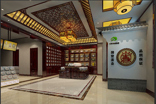 中宁古朴典雅的中式茶叶店大堂设计效果图